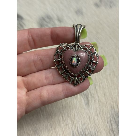 Carolyn Pollack Relios Sterling Silver Pink Rhodochrosite Opal Heart Pendant - Picture 10 of 13
